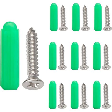 10 Pcs M3.5 x 25mm Flat Head Phillips Wall Plugs and Screws for Brick or Concrete (1/5)