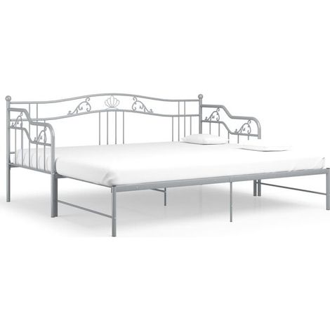 Cadre de canapé-lit extensible (matelas non inclus), métal gris, 90 x 200 cm (1/5)