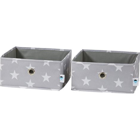 Organisateur Tiroir - En Tissu - Pliable - Pour Rangement Vêtements Ou Penderie Enfant - 30x30x15cm - Lot de 2 - Gris Motif Étoiles (1/5)