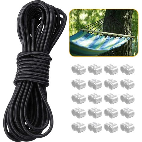 10m Corde élastique 8mm, 20 Manchons 11mm, Latex et Polypropylène, pour Bâches remorques bateaux