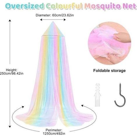 Moustiquaire de lit, ciel de lit pour fille, moustiquaire arc-en-ciel pour lit simple ou double, ciel de lit pour enfants pour les voyages et la maison, intérieur et extérieur (1/3)