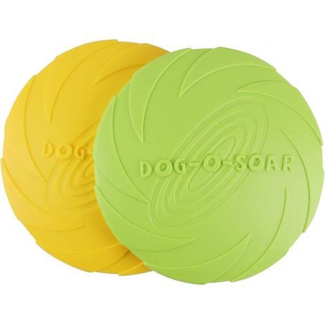 Dog Frisbees, Dog Frisbee, Frisbee Dog Toys, Durable Rubber Throwing Disc, Dog Frisbi for Games, Sports, Exercise and Outdoor Play, 2 Pack (Green + Yellow) (S) (1/5)