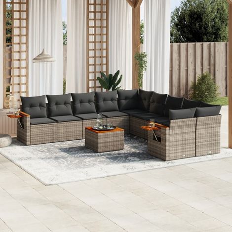 vidaXL Salon de jardin 11 pcs avec coussins gris résine tressée (1/5)