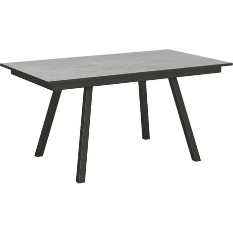 Table rectangulaire extensible 6 à 10 personnes L 160 à 220 cm gris béton et métal anthracite Miry (1/5)