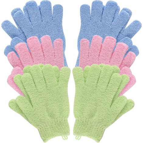 Lot de 12 gants exfoliants pour le bain et le corps, gants de douche en bambou, élimine les poils incarnés et les peaux mortes, pour la douche, le spa, le massage et les morts (bleu + vert + (1/5)