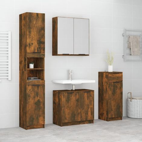 4 Piece Bathroom Cabinet Set Smoked Oak Engineered Wood vidaXL (1/5)