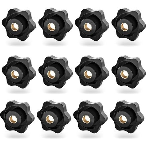 Bardusch-Lot de 12 écrous à poignée en forme d'étoile en plastique noir Filetage intérieur M8, vis moletée pour machine-outil 38mm (1/5)