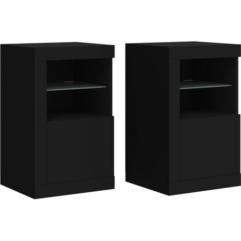 Set di 2 armadietti laterali con luci LED neri 41 x 37 x 67 cm design moderno spazio di archiviazione in legno multistrato nero 020049366