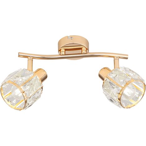Plafonnier double glamour pour salon/chambre, abat-jour en verre décoratif or rose et cristaux, 2 x E14 40 W DUBAI Candellux (1/2)