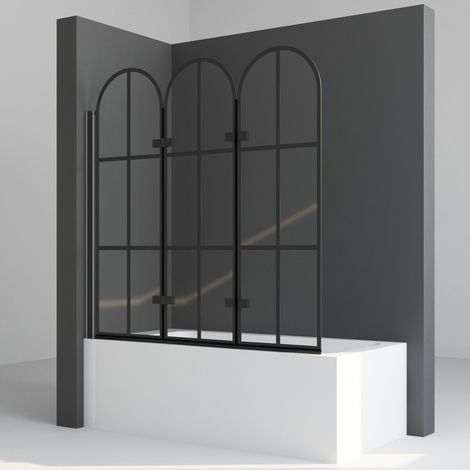 Duschwand für Badewanne 140x140 cm Schwarz Badewannenaufsatz 3-teilig faltbar Duschwand Badewanne Badewannenfaltwand Duschabtrennung für Badewanne mit 6mm ESG Sicherheitsglas, Bogen (1/5)