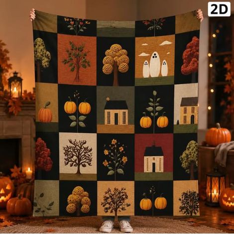 New Halloween Series Patchwork Blanket, Spooky Pumpkin Ghost Festival Plush Blanket, Nap Sofa Blanket - A - 70100CM