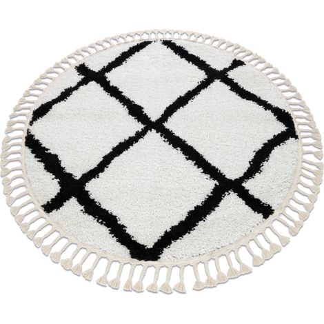 Tappeto BERBER CROSS cerchio bianca Frange berbero marocchino shaggy white rotondo 120 cm