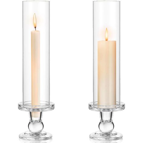 Set mit 2 Windlichtern aus Klarglas, 25 cm. Glaskerzenständer für Partys, Teelichter oder Windlichter. Ideal für Dinnerpartys, Hochzeiten, Weihnachten und als Dekoration für Ihr Zuhause. (1/5)