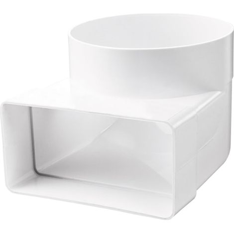 Canale di ventilazione a canale piatto, 110 x 55 mm/Ø100 mm, canale di scarico per cappa, arco piatto, rotondo, raccordo a T, in PVC, 90°, arco rotondo su quadrato (1/4)