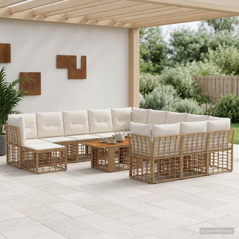 vidaXL Set Divano da Giardino 13 pz Naturale e Bianco Crema polyrattan (1/5)