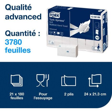 Essuie-mains pliage enchevêtré Tork Advanced H2 - Colis de 3780