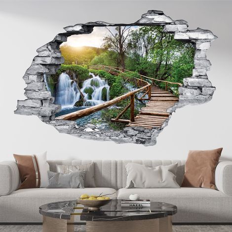 Stickers Trompe l'oeil trou dans le mur - Chemin Cascade - 30 x 45 cm - Pierres grises (1/5)