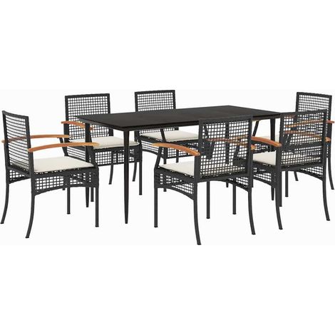 Maison Exclusive - Set da Pranzo da Giardino 7 pz Nero con Cuscini in Polyrattan (1/5)
