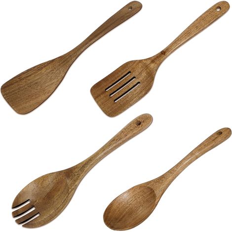 Set D'ustensiles de Cuisine en Bois Fourchette et Cuillère à Salade Bois, Couverts de Service en Serveur à Salade pour Fruits, Pâtes ou Cuisine de Restaurant (1/5)