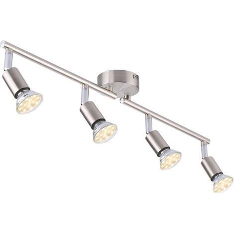 Plafonnier LED 4 Spots orientables, Argent 4 x 4W GU10 Barre Spot Plafond LED Eclairage intérieur pour Salon Salle à Manger Cuisine Couloir [Classe énergétique A] (1/5)
