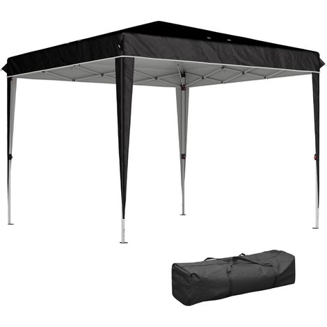 Gazebo 3x3 m pour 6 à 9 personnes, hauteur réglable avec trous de drainage, en métal et tissu Oxpourd noir