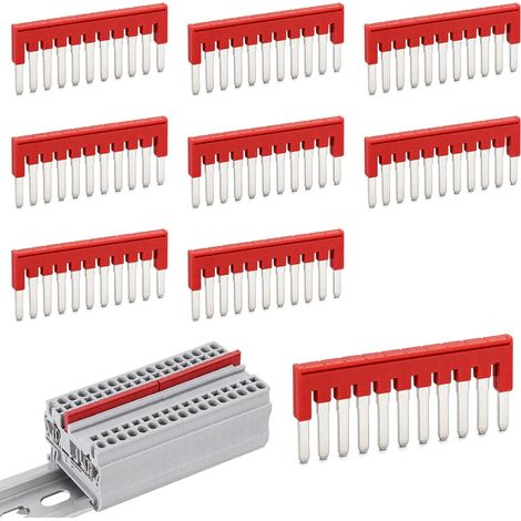 12 Pièces 10-5 Pont Enfichable Rouge, Pontet de Jonction 10 Pôles, Barrette de Pontage pour Bornier Rail DIN, Contacts Laiton, Convient aux Blocs 2,5 mm² et PT 2,5/ST 2,5 (1/5)