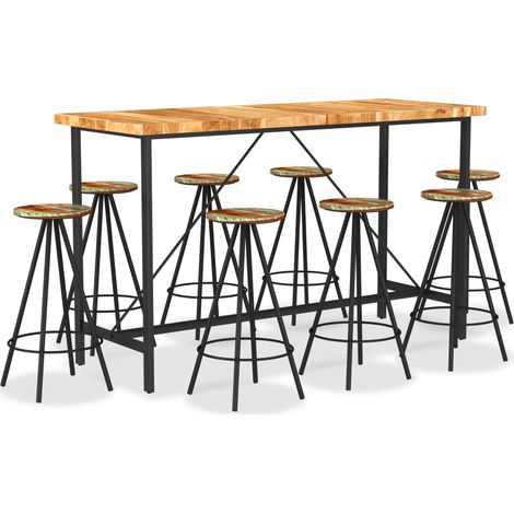 Ensemble de bar 9 pcs Bois d'acacia et de récupération massif (1/5)