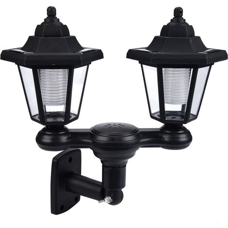 Lampe solaire hexagonale à double tête pour jardin, éclairage automatique, idéale pour les cours et les parcs.-AquaForge (1/5)