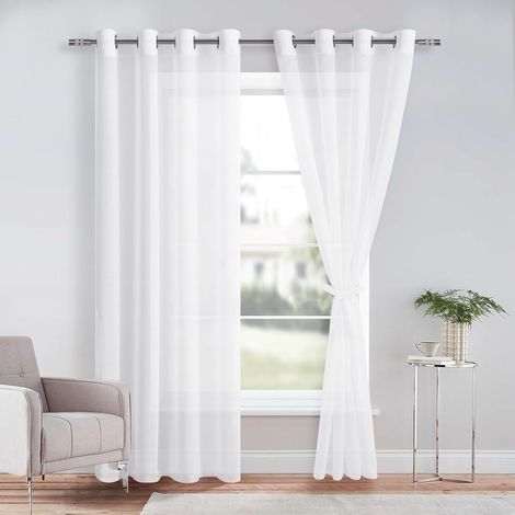 Lot de 2 Rideaux Voilage à Oeillet Semi-Transparent Blanc 140x225cm pour Fenêtre Salon Chambre
