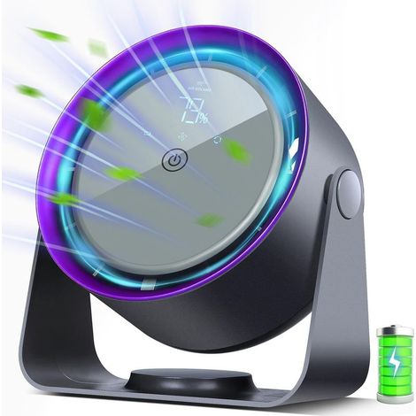 Ventilatore da tavolo ricaricabile, silenzioso, con cinque velocità e display digitale touchscreen. Ideale per camere da letto, viaggi e campeggio, colore grigio. (1/5)