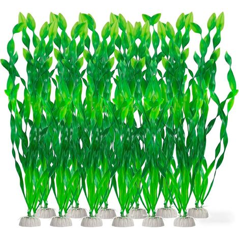 Lot de 12 plantes d'aquarium artificielles vertes en plastique - Décoration pour aquarium - Sans danger pour tous les poissons - Décoration d'aquarium en plastique pour eau douce et eau salée (1/5)