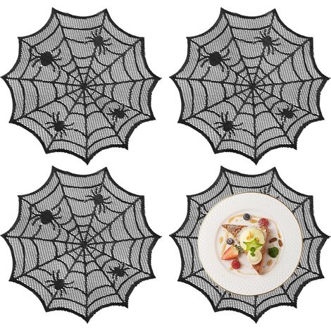Napperon Halloween 4 sous-Verres Saisonniers Dentelle Toile d'Araignée Set De Table Antidérapant Halloween pour maison cuisine bureau salle à manger appartement hôtel dor (1/5)