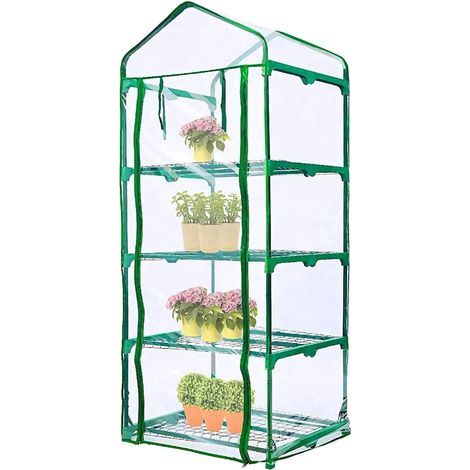 4 Niveaux Couverture de Rechange pour Serre, 160CM x 70CM x 50CM Clair PVC Petit Couverture de Maison de Culture de Plantes avec Porte à Glissière Enroulable (Cadre Non Inclus) (1/5)