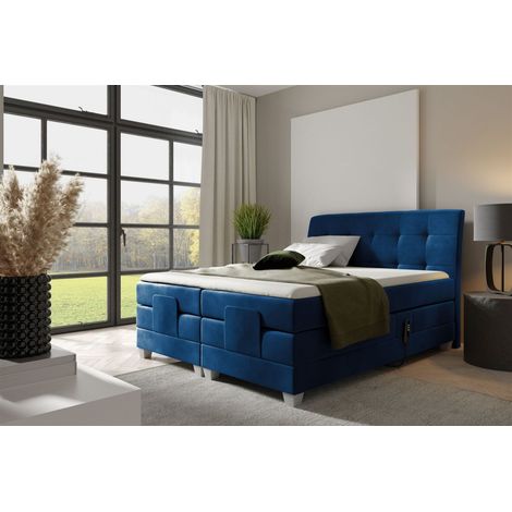 Boxspringbett Elektrisch Bett FRANCO 160x200cm in Stoff Fresh Dunkelblau (1/2)