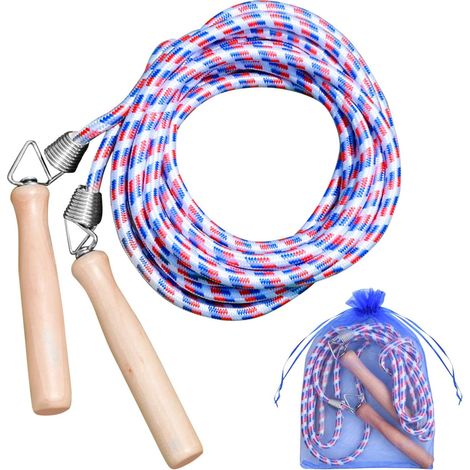 Cordes à sauter de 3 m, 5 m, 7 m et 10 m avec poignée en bois, idéales pour les jeux de groupe et les activités multijoueurs (enfants, adultes, école, sport, plein air). (1/5)