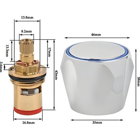 AIDUCHO Juego de 2 manijas, válvulas y cartuchos de repuesto universales para grifos, kit de renovación de grifos estándar para fregadero, cocina y baño (agua fría y caliente). (1/4)
