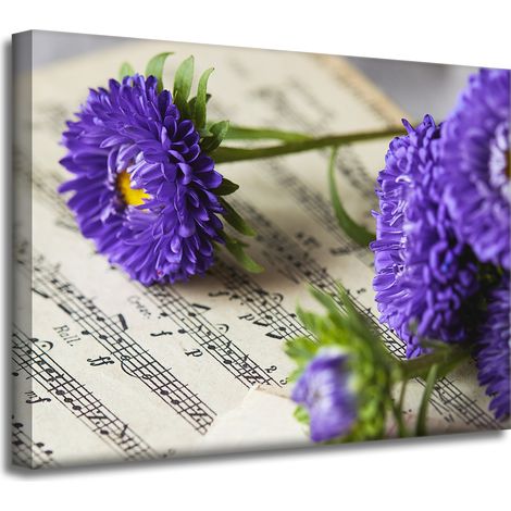 Peinture sur toile Fleurs musicales sur partition 40x30