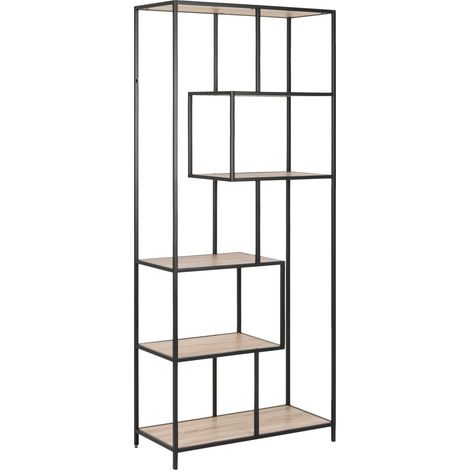 Estantería Norsica Sevferi 104, Roble Sonoma + Negro, Abierta sin pared trasera, MDF, Metal, Número de puertas: 0, Número de cajones: 0, 185x77x35cm