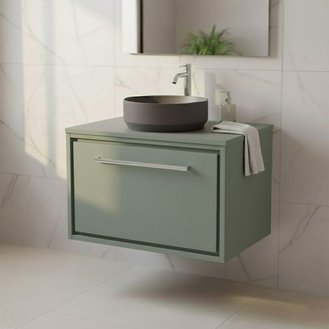 Hudson Reed Lille Wall Hung 1-Drawer Vanity Unit with Worktop 600mm Wide - Fern Green (1/4)