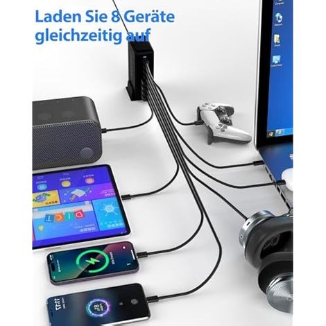 Chargeur USB C : adaptateur d'alimentation à 8 ports de 240 W, chargeur multiple avec rapide PD 3.0, bloc d'alimentation pour MacBook, ordinateur portable