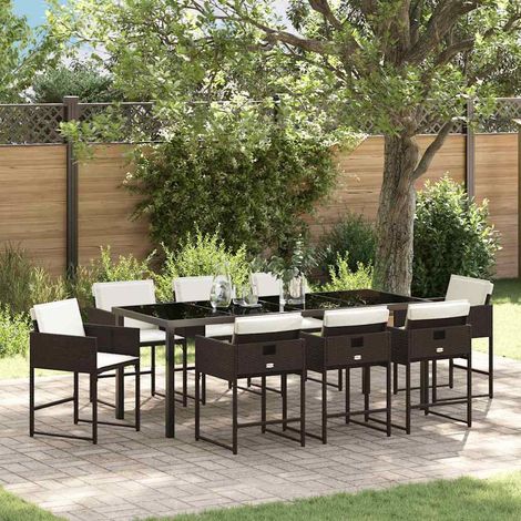 Garten Essgruppe 9 pcs Braun Poly-Rattan (1/5)