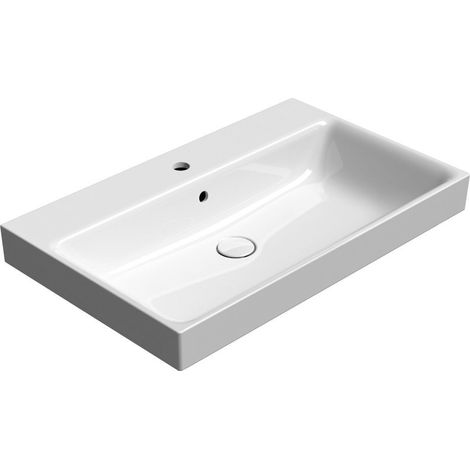 Lavabo en céramique NUBES 80x50cm, bord inférieur moulu, blanc ExtraGlaze (1/4)