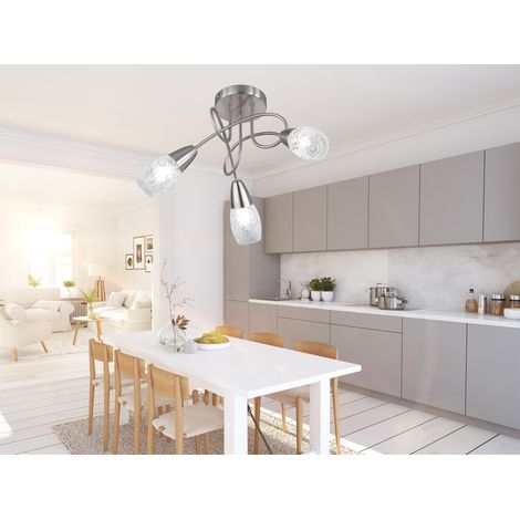LED Deckenleuchte 3-flammig dimmbar, Silber mit Dekorglas satiniert, Ø 47cm (1/5)