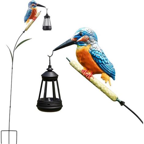 Eisvogel-Figur zur Gartendekoration 15 5 cm hoch Vogelornament aus Metall mit Sonnenlaterne für Garten Terrasse Hof Rasen Geburtstagsgeschenk für (1/5)