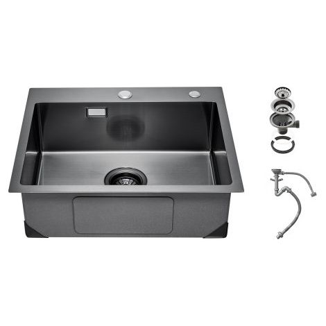 Évier de cuisine 55 cm évier à montage par le haut en acier inox (1/5)