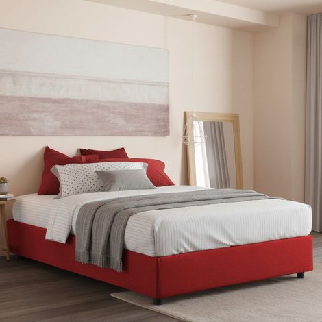 Talamo Italia Cama matrimonial Dana, Cama contenedor con revestimiento de tela, 100% Made in Italy, Apertura frontal, con colchón 160x190 cm incluido, Rojo, con embalaje reforzado (1/5)