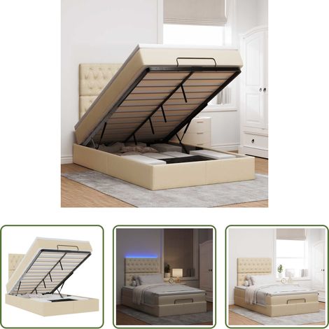 vidaXL LED-Beleuchtung - Ottoman-Bett mit Matratze & LEDs Creme 120x190 cm Stoff (1/5)