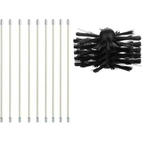Chimney Brush Kit, Chimney Cleaning Tool Brush Chimney Sweeping Kit Contains 9 (40cm) Flexible Rods and 1 (100mm) Pellet Stove Chimney Sweeping Kit Head for Pellet Stove