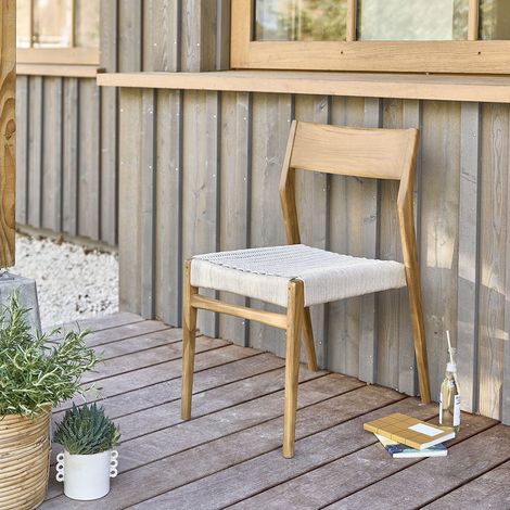 Chaise de jardin en teck massif et cordage beige (1/5)