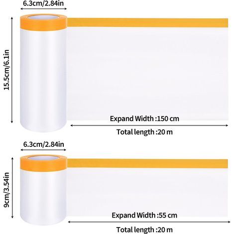6 Rouleaux Films de Masquage avec Ruban Adhésif, Masker avec Ruban de Masquage, Film de Peintre Transparent pour Masquer Recouvrir Protection Sol Meubles (55 cm x 20 m, 150 cm x 20 m) (1/4)